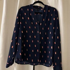 Navy Blue Patterned Women's Top